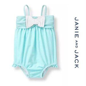 Janie And Jack | "Aqua Stripe" Striped Bow Swimsuit | Size 3-6 Months